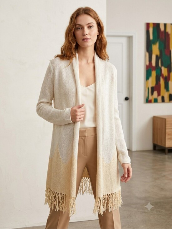 Lilly Pulitzer Sweaters - Lilly Pulitzer Medium Knit Beige Tassel Cotton Blend Cardigan Sweater